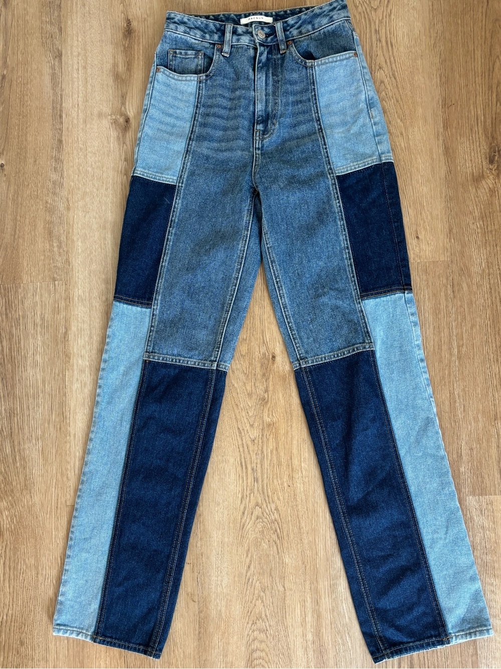 PacSun Patchwork Straight Leg Jeans in Light & Dark Blue